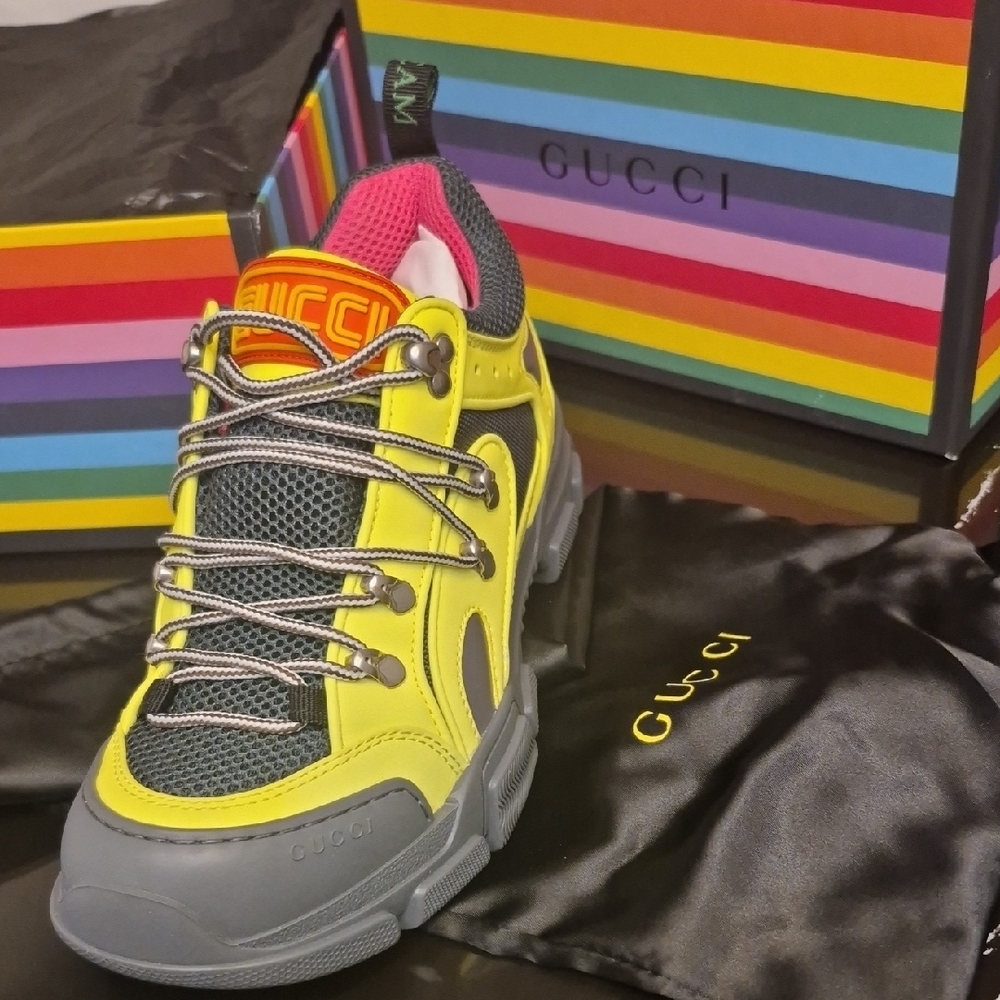 Authentic Gucci Vibrant Yellow and Gray Sneakers